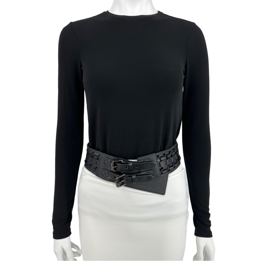 BcbgMaxAzria Double Buckle Black Leather Belt